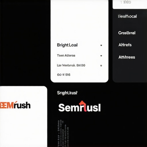 Screenshot showing dashboards of BrightLocal, SEMrush, and Ahrefs used for local SEO maintenance.