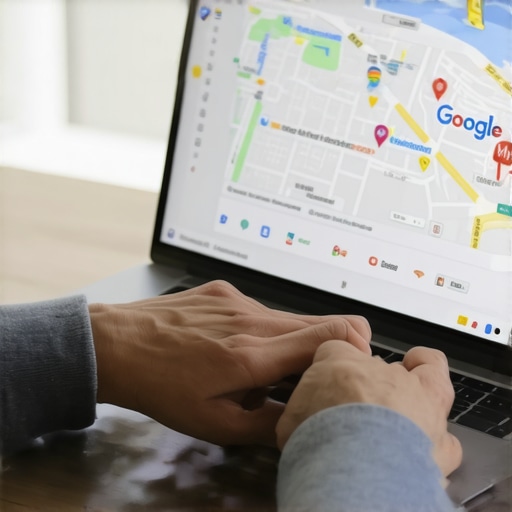 Person editing Google My Business listing on laptop with San Diego map in background