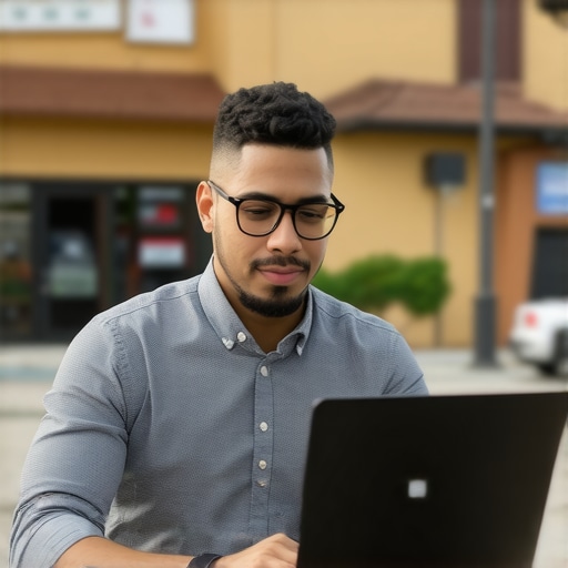 Business owner updating Google My Business profile on a laptop