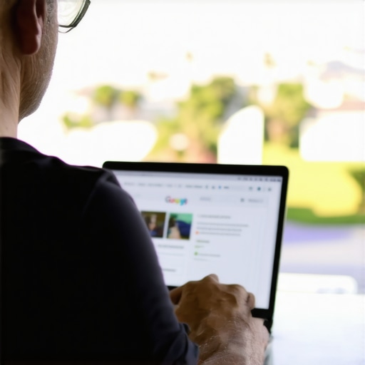 Business owner working on Google My Business profile with Chula Vista background.