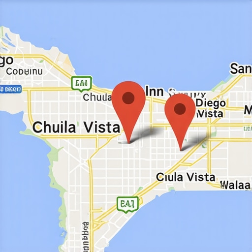 Map showing local business pins in San Diego and Chula Vista