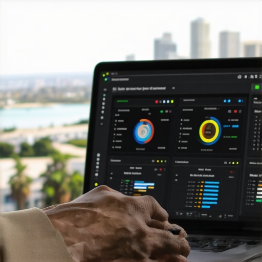 Digital marketer reviewing local SEO analytics with San Diego skyline behind