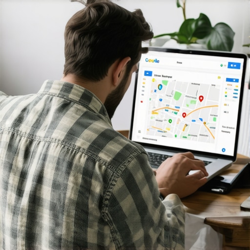 Business owner reviewing Google Maps visibility and analytics on a laptop.
