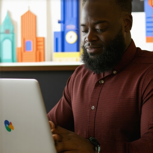 Business owner updating Google My Business profile on laptop in San Diego